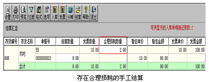 存在合理损耗的手工结算